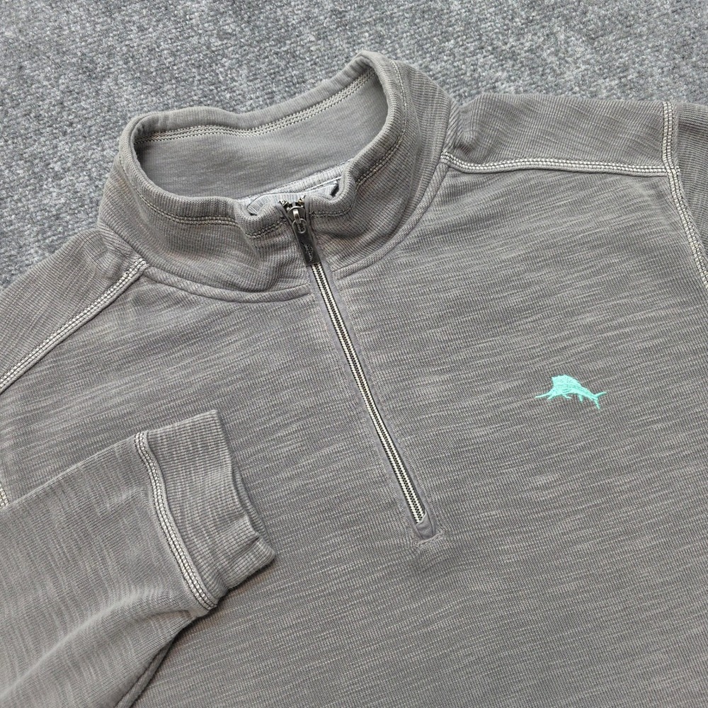 Tommy Bahama Tobago Bay Men's XXL Gray Cotton Tencel Quarter Zip Pullover Marlin